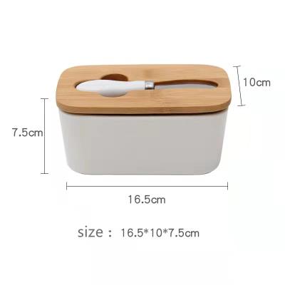 China Large Butter Dish Porcelain Butter Dish Container Viable Storage Keeper Wood Holder 96-9 Lid And Knife Steel Cheese Dish for sale