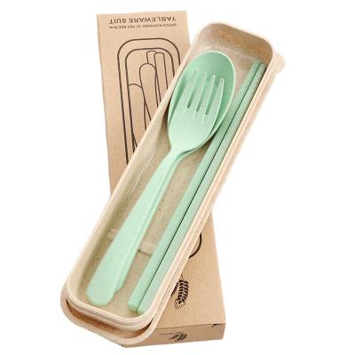 China 96-11 Viable Student's Wheat Straw Reusable Camping Biodegradable Plastic Three-Piece Cutlery for sale