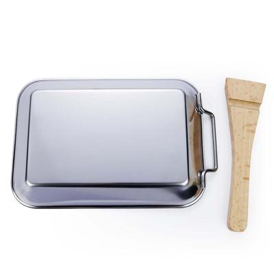 China Sustainable Mini Grill Pan Factory Price Stainless Steel Have Wooden Handle Removable Beech Wood Scraper for sale