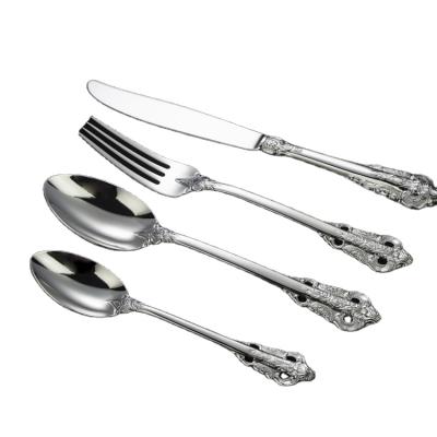 China Fashion style viable high quality cutlery set embossed stainless steel flateware cutlery set for sale