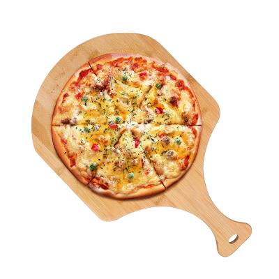 China Sustainable Nature Bamboo Pizza Skin With Handle For Easy To Use Homemade Pizza Baking Bread for sale