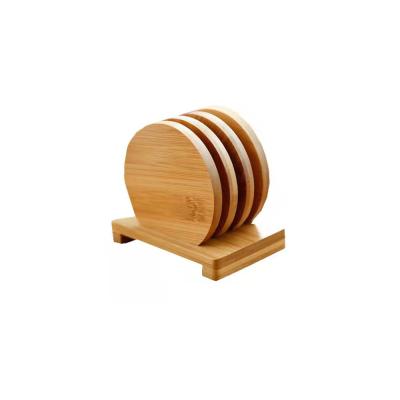 China Sustainable Natural Bamboo Round Coaster Set With Easy To Use Stand for sale