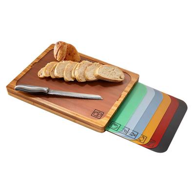 China Sustainable Classics Bamboo Wooden Cutting Board Set With 7 Color PC Cutting Mats With Food Icons for sale