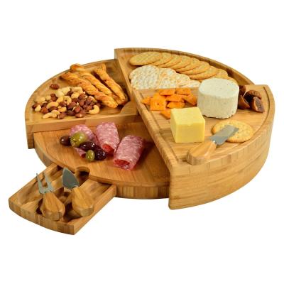 China Large Sustainable Bamboo Charcuterie Cheese Board with Knife Set Stores as a Compact Wedge Opens to 18