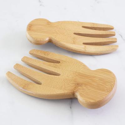 China Sustainable Bamboo Salad Hands Salad Server Set Of 2 Kitchen Aid For Salad Mixing And Serving for sale