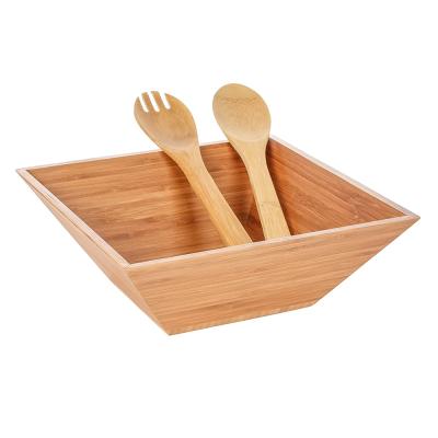 China Freshness Retention Bamboo Salad Bowl 3 Pc Set w/Serving Hands Square Bowl & Pair Salad Servers BPA Free Eco-Friendly for sale