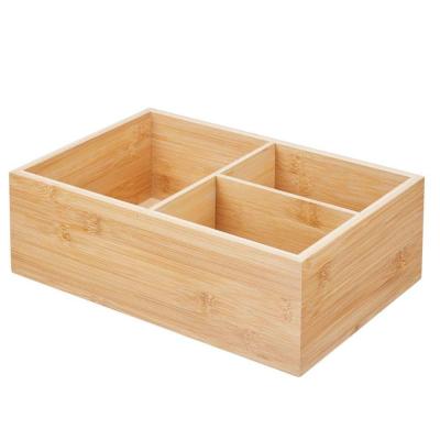 China Sustainable Kitchen Storage Bin Bamboo Organizer For Food Container Lids With 3 Sections for sale