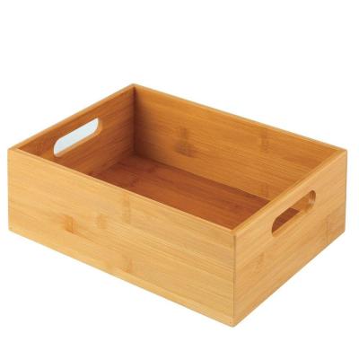 China Sustainable Amazing Natural Bamboo Buffet Fridge Drawer Organizer with Handle Storage Bin for Serving Cutlery Spoons Cooking for sale