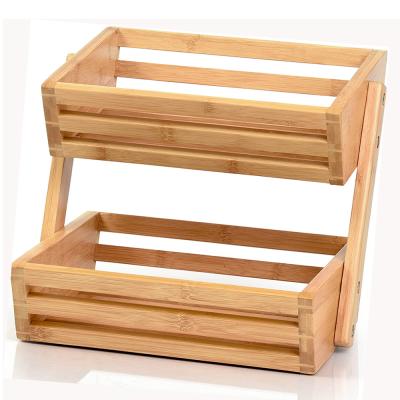 China Sustainable Bamboo Countertop Fruit Basket 2 Tiers For Kitchen Food Storage Large Capacity Vegetable Storage Rack for sale