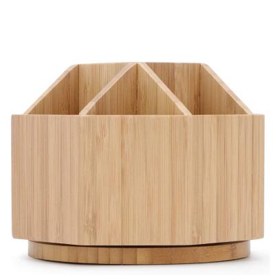 China Nature Bamboo Rotating Pen Holder Office Supplies Desktop Storage Box for sale