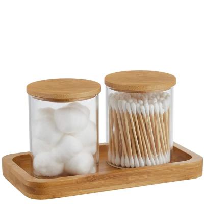 China Amazing Viable Glass Holder Bathroom Jars With Vanity Tray Jars For Round Cotton Ball Pad Cotton Pad Hair Ties Easy To Use for sale