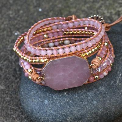 China Retro BOHEMIA Bohemian style bracelet pink mix and match powder crystal original stone multilayer bracelet for sale