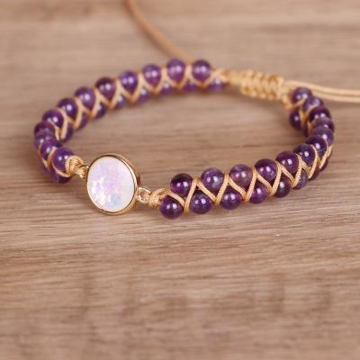 China Wholesale BOHEMIA 4mm Braid Bracelet Double Layer Stone Bead Wrapped Amethyst Opal Yoga Yoga Friendship Bracelet Female for sale