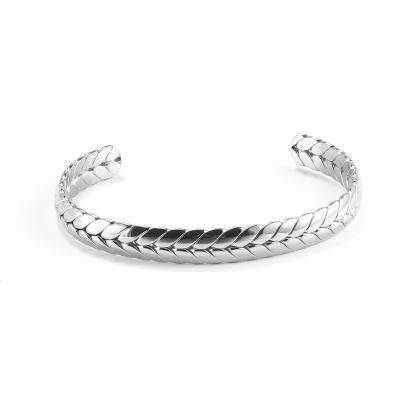 China Renaissance Fashion Stainless Steel Wheat-ear Open Bangle Literary and Artistic Keel Titanium Steel Couples Do Not Fade Color Twist C-Shaped Bracelet for sale