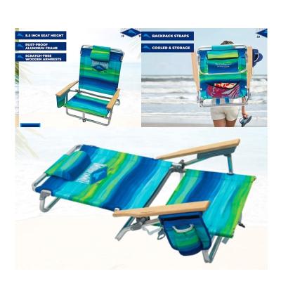 China Modern Aluminum Custom Printing Tommy Bahama Folding 5 Positions Recliner Beach Camping Chair Sofa Foldable Bed With Cooler Bag for sale