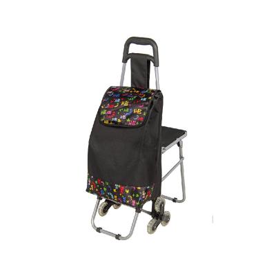 China Folding PU 3 Wheel Shopping Trolley With Rising Wheels Food Folding Supermarket Shopping Trolley Waterproof Bag With Chair for sale