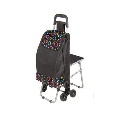 China Folding Portable Shopping Trolley With Elevating Wheels Food Folding Supermarket Shopping Trolley Waterproof Bag With Chair for sale