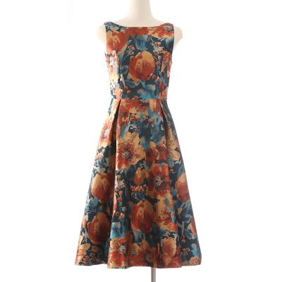 China Victorian Oil Painting Print Anti-wrinkle Vintage Dress Knee-Length Waist Closed Sleeveless Elegant Dress for sale