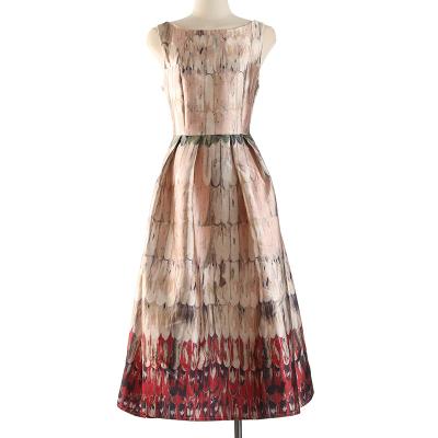 China Victorian Oil Painting Print Anti-wrinkle Vintage Dress Knee-Length Waist Closed Sleeveless Elegant Dress for sale