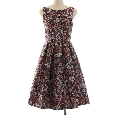 China Floral Jacquard Anti-Wrinkle Vintage Sleeveless Elegant Dresses Knee-Length Victorian High Waist Dress for sale