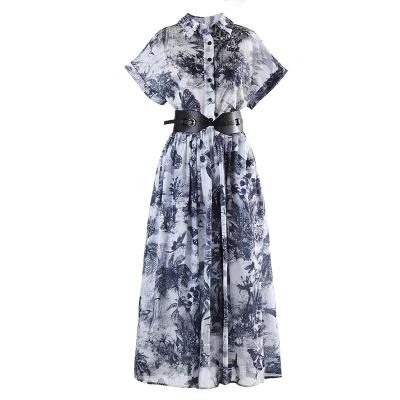 China Anti-static Cotton Printed Short Shirt Dress 2022 Summer New Floating Midi Casual Dress for sale