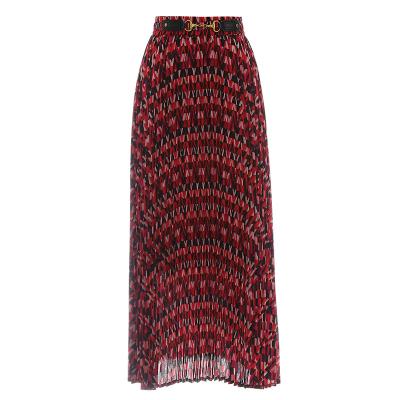 China Breathable Women Vintage Pleated Long Midi Skirt Female Casual High Waist 2022 Summer Printed Chiffon Skirts for sale