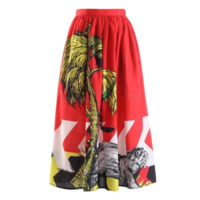 China Breathable 2022 Spring And Summer New Red Digital Printing Rocket Skirt Pleated Big Swing With Pockets Skirts for sale