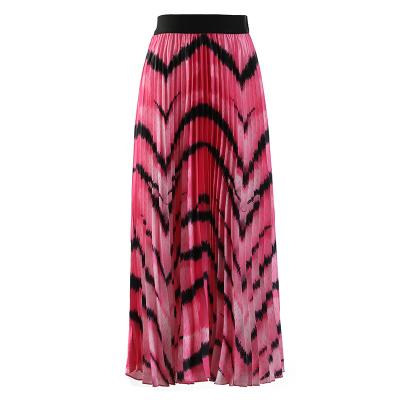 China Breathable 2022 Spring And New Summer Gradient Printing Ruffles Trim Satin Accordion Skirts for sale