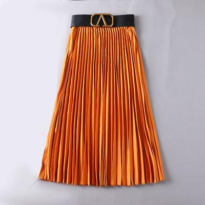 China Waist Women Breathable Satin Pleated Vintage High Quality Chiffon Long Skirt Accordion Skirts 2022 New for sale