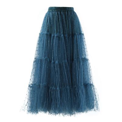 China Breathable Women's Black Tiered Mesh Ballet Prom Party Puffy Tulle Swing Layered Long Big Skirt Patchwork Skirt for sale