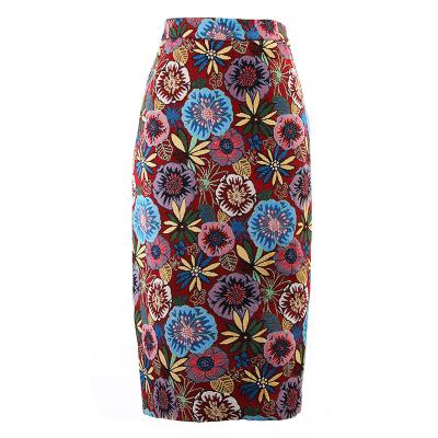 China 2022 New High Waist Jacquard Pencil Skirts Vintage Breathable Flower Slimming Midi Wrap Skirts for sale