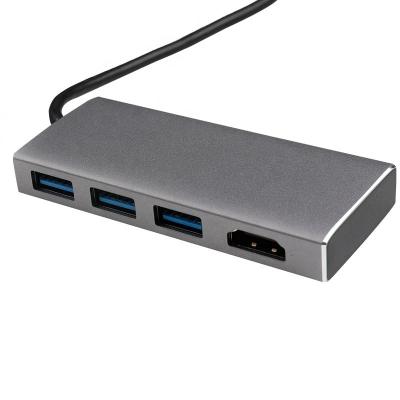 China 4 port usb 3.0 usb hub aluminum type c hdmi data transmission wired connector dock charging hub for sale