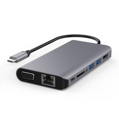 China USB3.0 RJ45 Hub Multifunctional Reader USB-C Hub HDMI VGA to HDMI VGA USB-C SD Card to Show USB Hub 8 in 1 Hub for sale