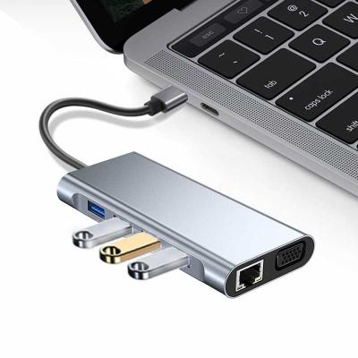 China Computer Type C Hub 11 in 1 8 in 1 5 in 1 Adapter with 4K Ethernet USB C to HDMI VGA PD 3.0 Mic Audio USB-C for Mac Pro for sale