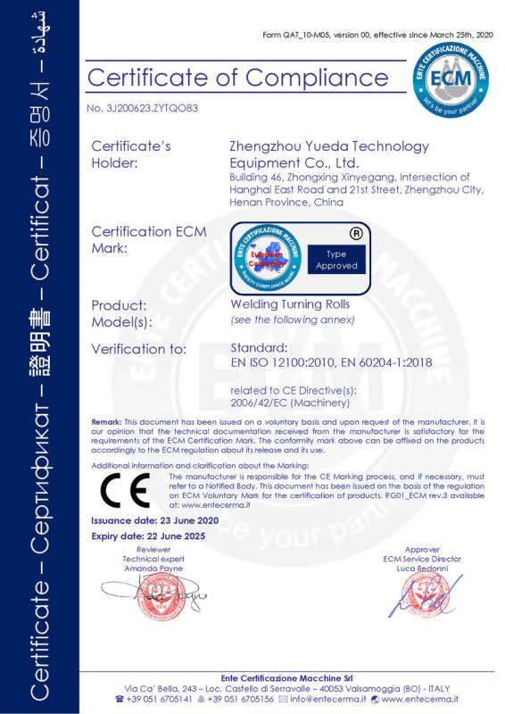 CE - Zhengzhou Yueda Technology Equipment Co., Ltd.