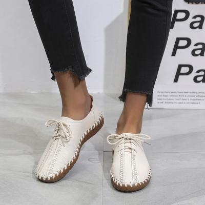 China 2022 Fashion Trend Running Shoes Flats Women Handwork Leather Shoes Oxford Non-slip Soles Shallow Lace-Up Leather Shoes for sale