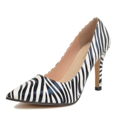 China Sequin Headed Toe Dress Shoes Pumps Pointed 2022 Durable Boot Heels Women Zebra-stripe Boat Heels Shoes for sale