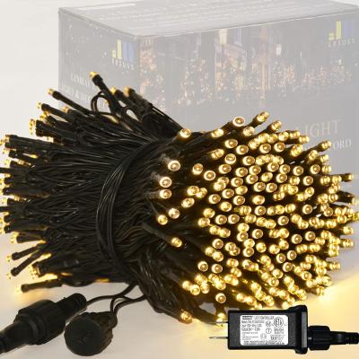 China Expandable 8 Modes Waterproof Flickering LED Christmas Tree Lights Indoor Outdoor Green Wire Connectable Warm White Christmas Lights for sale