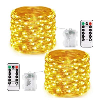 China Fairy Waterproof Remote Control Battery Operated Copper Wire LED String Light 2 Pack 100 LED Fairy Lights 8 Modes Battery Operated String Light for sale