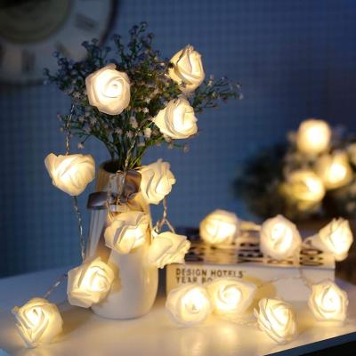 China Beautiful Romantic Wedding Led Flower String Light Premium White Rose Fairy Lights For Garden Patio for sale