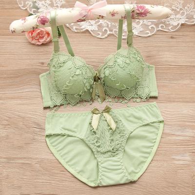 China QUICK DRY Women Embroidery Flower Underwire Push Up Lace Heart Shape Underwear Maiden Bra and Panties Set for sale