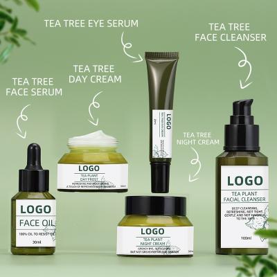 China Anti Aging Skin Care Set OEM Organic Tea Tree Extract With Detergents Skin Toner Serum And Cream Anti Acne Tea Tree Skin Care Set Clamming for sale