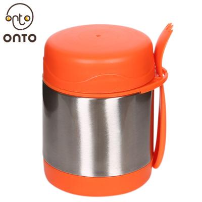 China Kids on the go wholesale 300ml stainless steel insulated food soup container with fork, soup pot food container for kids for sale