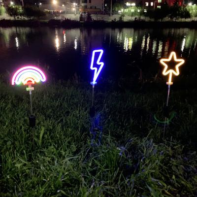 China Garden Customized Battery Operated Star Shape Led Lighting Neon Lamp Outdoor Waterproof Solar Garden Stake Light Theme Party Decoration for sale