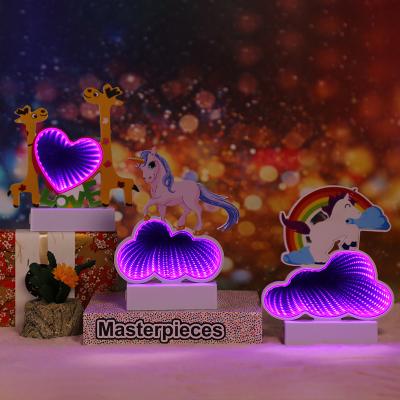 China 2020 Cloud and Unicorn Led Custom 3d Tunnel Mirror Light Battery Operated Portable Night Led Night Light for Kids and Christmas Decor for sale