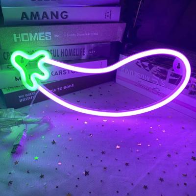 China Customs Lead Hot Room Mall Plastic Flexible Neon Light Wall Art Decor LED Neon Light Eggplant Shaped Lighting For Home Decor for sale