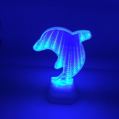 China HPS+PVC HPS+PVC 3d Bathroom Led Mirror Tunnel Colorful Light Portable Dolphin Night Desk Led Lamp Custom Lamp For Kids And Decoration for sale