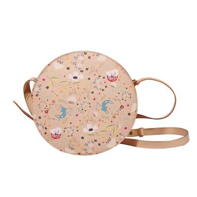 China Goods/Fashion Women Cross - Body Bags Round Purse Leather Fashion Print Fabric Purse Around Hydraulic Rosary Charms With Variety Designs for sale