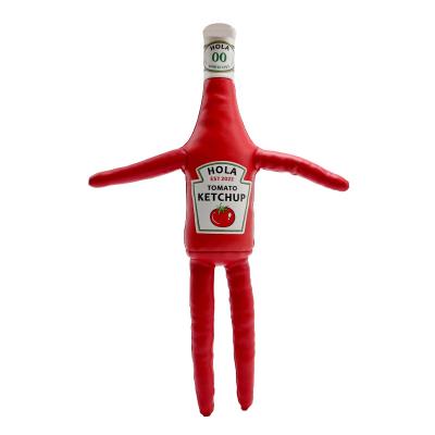 China Soft LOW MOQ GRS Recycled Plush Toy Emulatic Tomato Ketchup Bottle Plushie with Armature Arms Custom Faux RPET Leather Plush Stuffed for sale