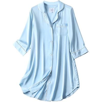 China QUICK DRY Women's Nightgown Blue Color Sleepwear 3/4 Sleeves Nightgowns Button Soft Sleep Dress SL #WX1014 for sale